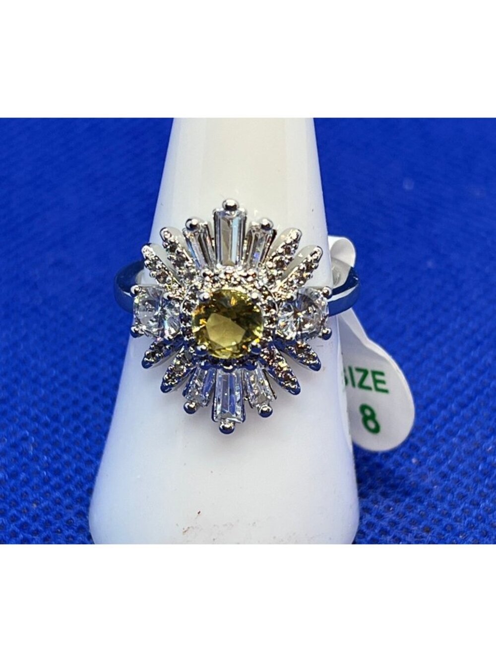Ring Bomb party ring  size 8 possibly #3012 yellow stone silver color band